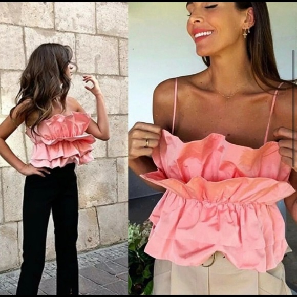 zara VOLUMINOUS RUFFLE TOP NWT M - Picture 5 of 9